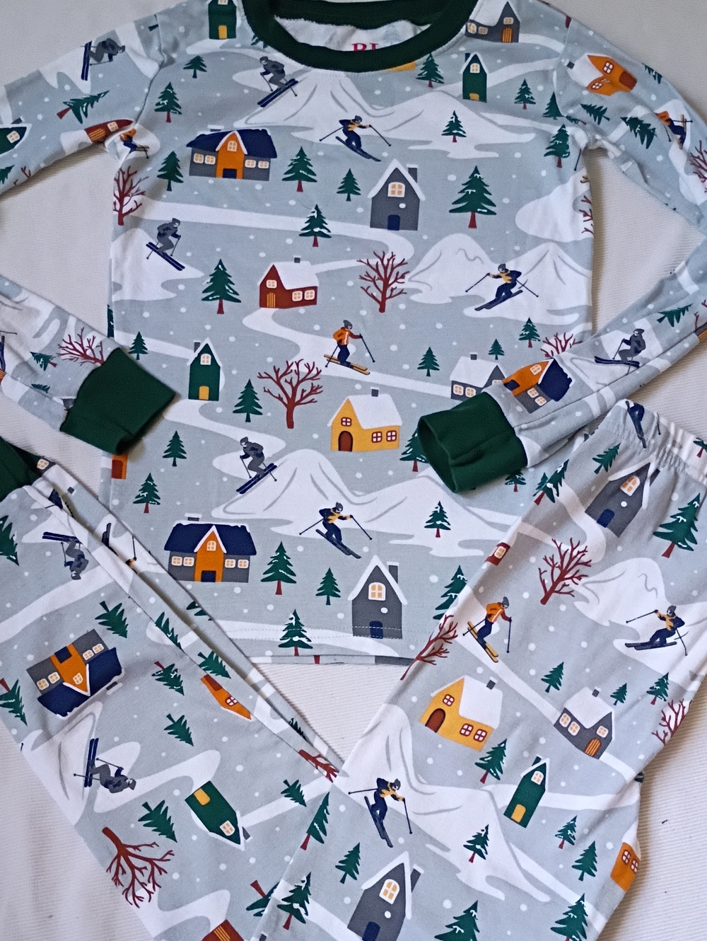 Place Kids Holiday Winter Pajama Top with Green Trim
